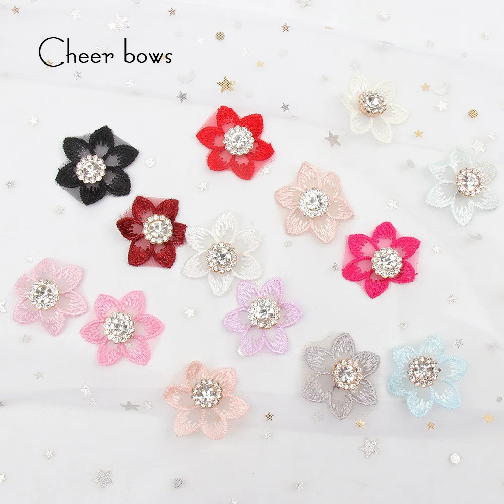 Cheer Bows 10pcs/bag Lace Flowers Patches Pearl Rhinestone Accessories DIY Headwear Accessories Dress Decor Supplies