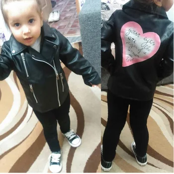 

2020 Children's Back Lovely Printed PU Leather Girl's Lapel Cropped Jacket