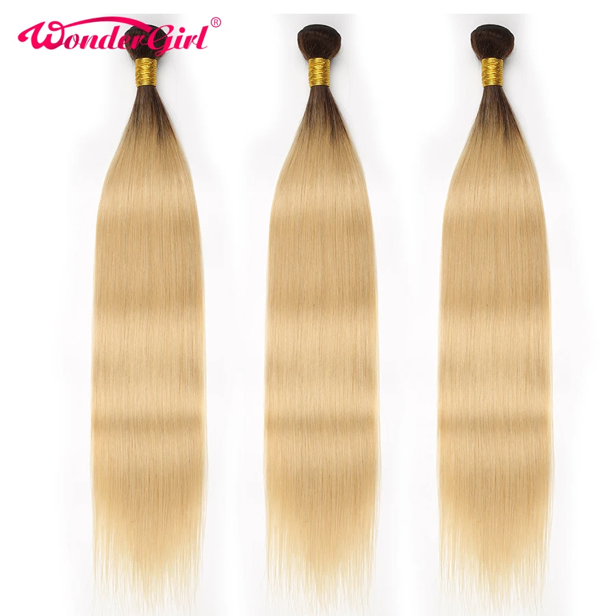 

Wonder girl Ombre Hair Bundles T1B/613 Honey Blonde Straight Hair Bundles 100% Human Hair Extension Brazilian Hair Weave Bundles