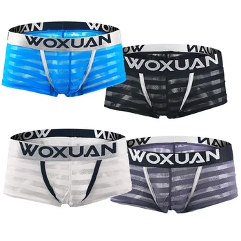 

4Pcs/Lot Men's Breathable Mesh Striped Men's Boxer Shorts Underwear See-through Trunks Shorts Underpants Cueca