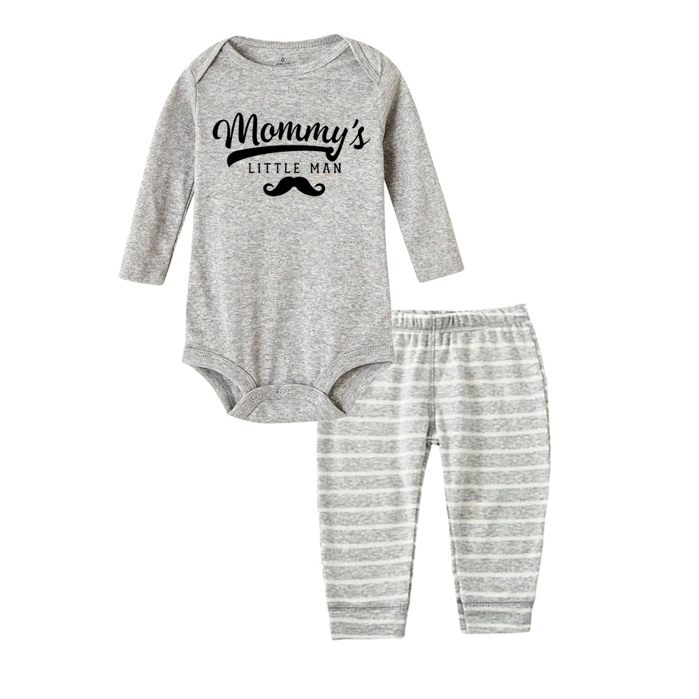 MOMMY'S LITTLE MAN/комбинезон для новорожденных и маленьких мальчиков+ штаны, комбинезон с длинными рукавами, костюм для подвижных игр, комплект одежды для маленьких мальчиков - Цвет: R044-LPPGYGY-