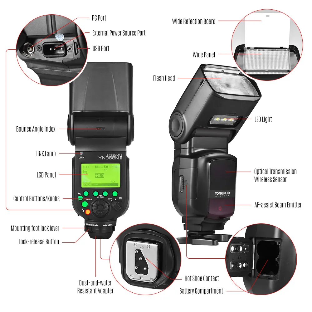 YONGNUO YN968N II Вспышка Speedlite Беспроводная TTL1/8000 s HSS встроенный светодиодный свет 5600K для Nikon DSLR камер YN622N YN560 система