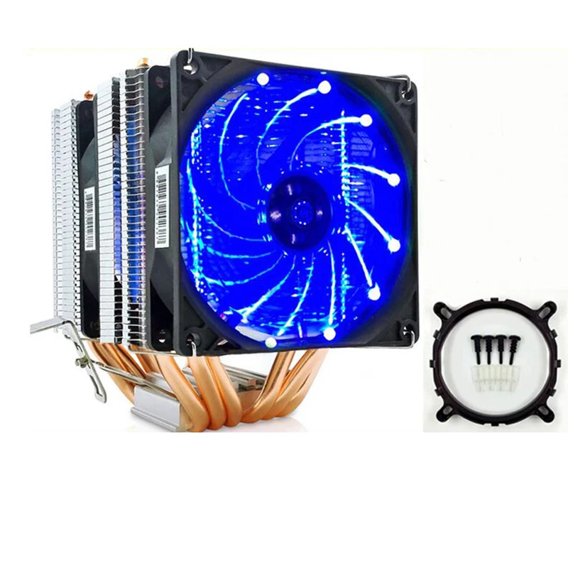 Темно-синий 6 тепловых труб 2 вентиляторы cpu Cooler Master охлаждающая Синяя светодиодная система охлаждения охлаждающей башни cpu вентилятор охлаждения - Цвет лезвия: Темно-синий