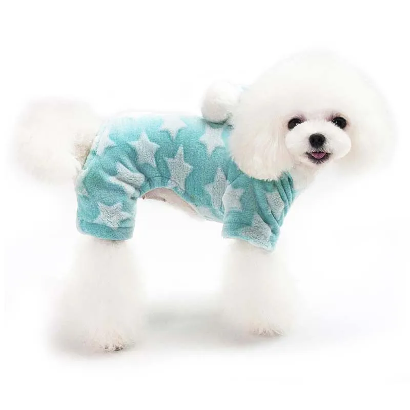 Thick Warm Flanner Dog Pajamas Yorkie Clothes for Small Dogs Winter Jumpsuit Bodysuit Hooded With Ball Puppy Onesies | Дом и сад