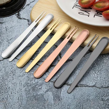 

5 Pcs Creative Stainless Steel Fruits Fork Spoon Multifunction Electroplate Golden Spoon Dessert Fruits Cark Fork Kichen Bento
