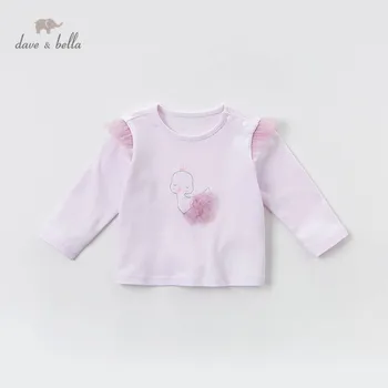

DBH13050 dave bella spring baby girls cartoon T-shirt children long sleeve tops girls cute pullover kids fashion tees