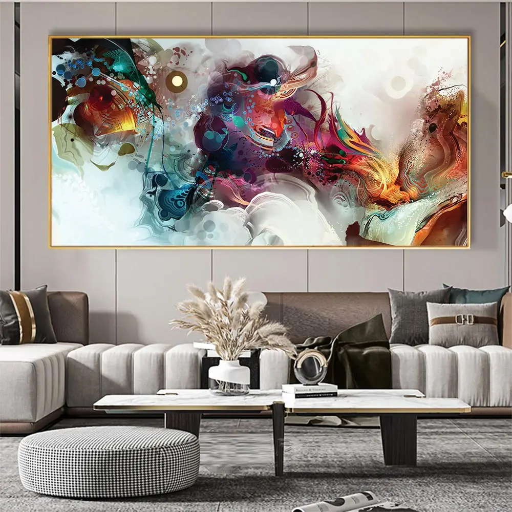 cuadros para salon lienzos cuadros decorativos abstracto pintura al óleo  abstracta de nubes de colores, cuadro de pared para sala de estar, lienzo,  póster de arte moderno e impresión - AliExpress