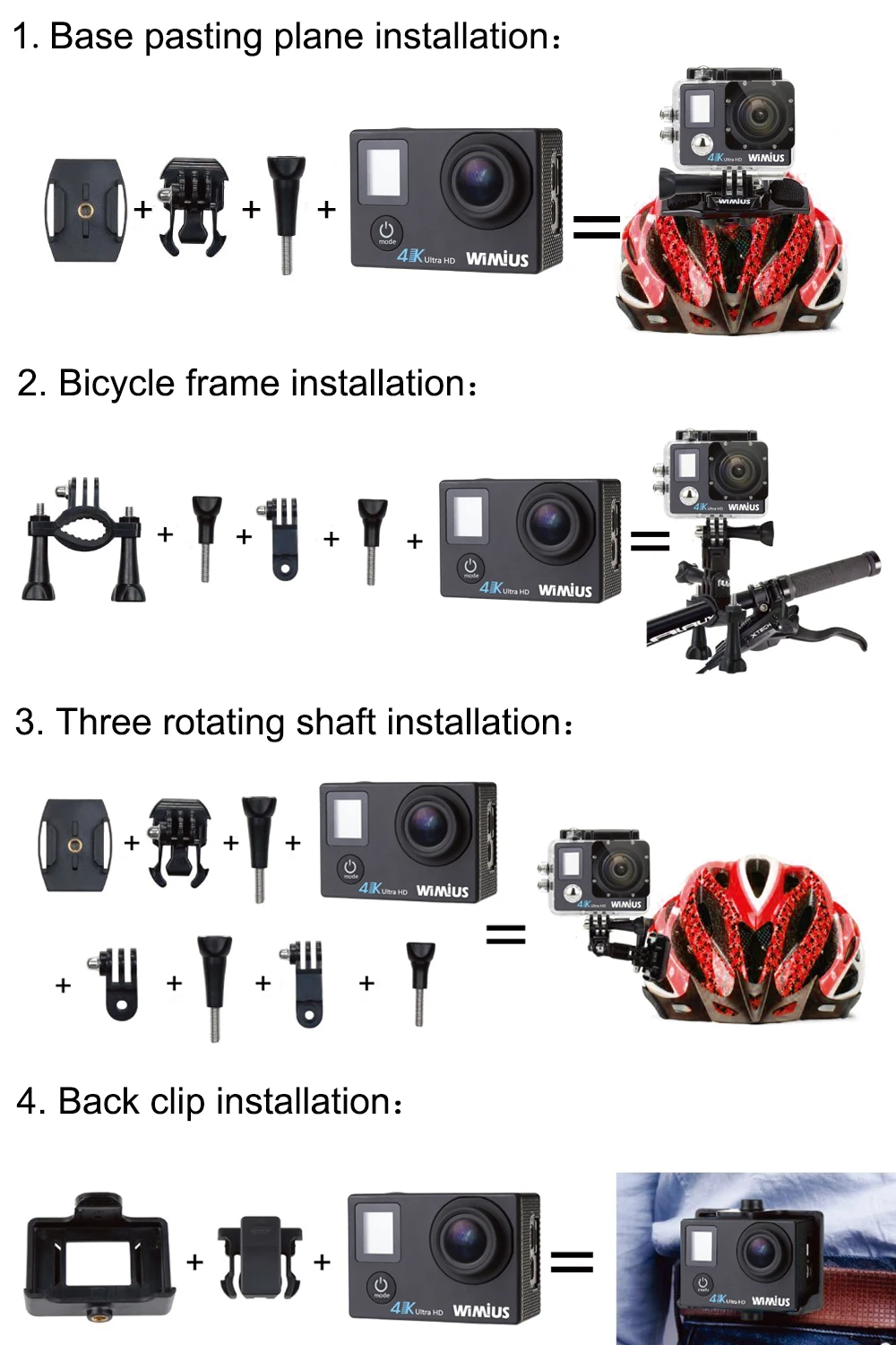 WIMIUS Ultra HD 4K Спортивная экшн-камера 60 кадров в секунду 30 м Водонепроницаемая Экшн-камера для дайвинга s 16 МП велосипедная камера 170D записывающая видео камера