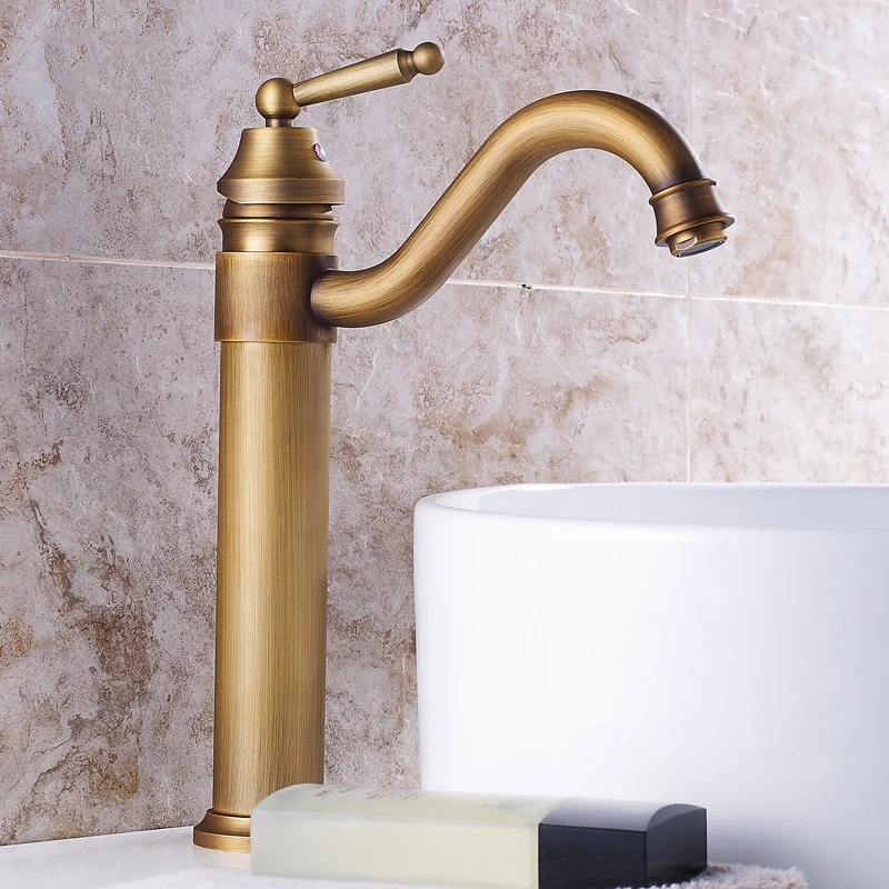 Antique Copper Bathroom Basin Faucet Europe Classic Style Cold And Hot Water Mixer Tap Single Handle Deck Mounted Sink Faucets |