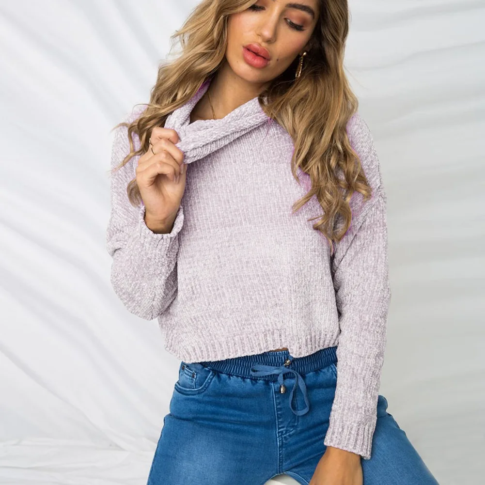 

Women Sweater 2020 Fashion Simple Design Solid Color Casual Chic High Quality Knitted Bottoming Pile Collar Female Shirt Top