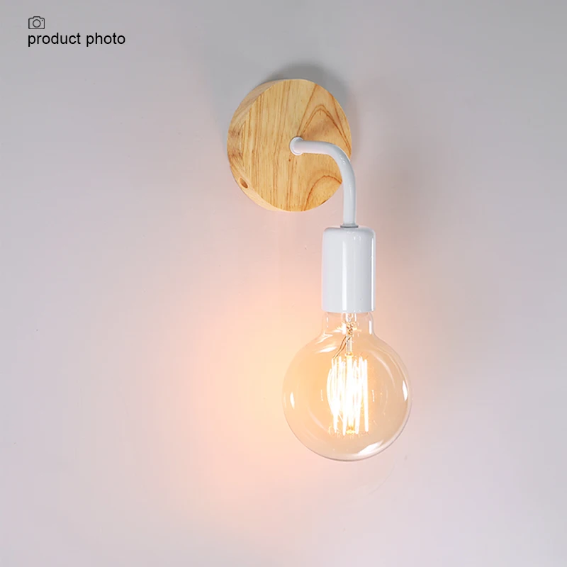 2Pcs/lot Vintage Wood Wall Lamp E27 Light Bulb Retro Industrial Wall Light Fixture For Home Loft Living Room Bedside Lamp Sconce 6