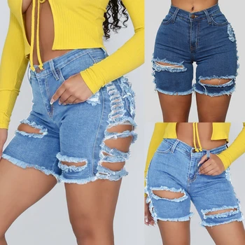 

New Women Summer Shorts Jeans Hole High Waist Casual Zipper Fly Jeans Street Night Club Denim Shorts Skinny Plus Size S-2XL