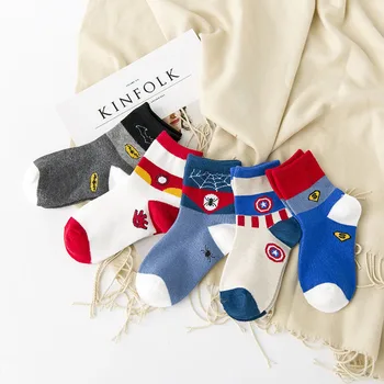 

5 Pairs/Lot Cotton Autumn Kids Socks Breathable Super Hero Cartoon Spiderman Superman Baby Boys Girls Socks For 1-12 Years