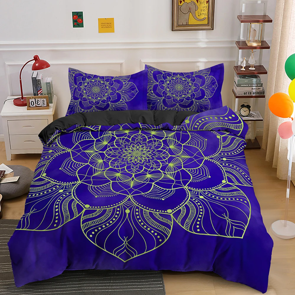 Boho Psychedelic Mandala Design Luxury King Bedding Set 2/3PCS With Pillowcase Duvet Cover Queen Comforter Sets Home Textile