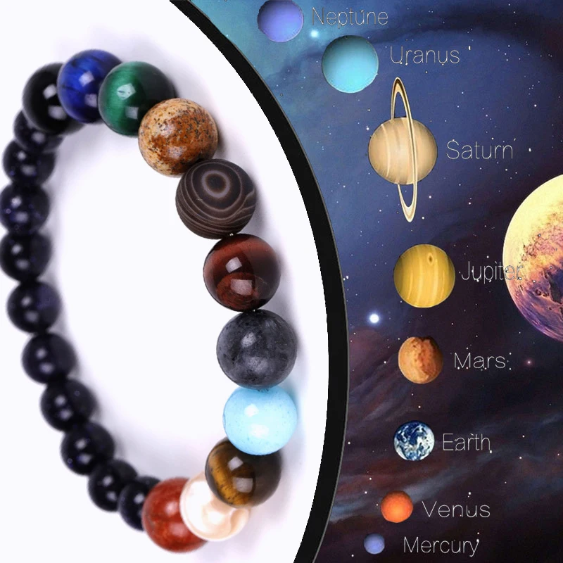 

Eight Planets Bracelet Natural Crystal Stone Beads Bracelet Universe Eight Plants Galaxy Solar System Bracelets for Men or Women