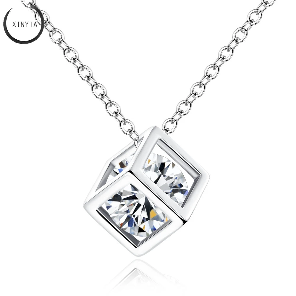 

Korean New Fashion Hot Chain Crystal Rhinestone Square Pendant Alloy Pendant Necklace Jewelry For Women