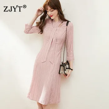 

High Street Fashion Spring Women Dress New 2020 Designer Elegant Bow Tie Striped Print Casual Aline Dress Female Vestidos