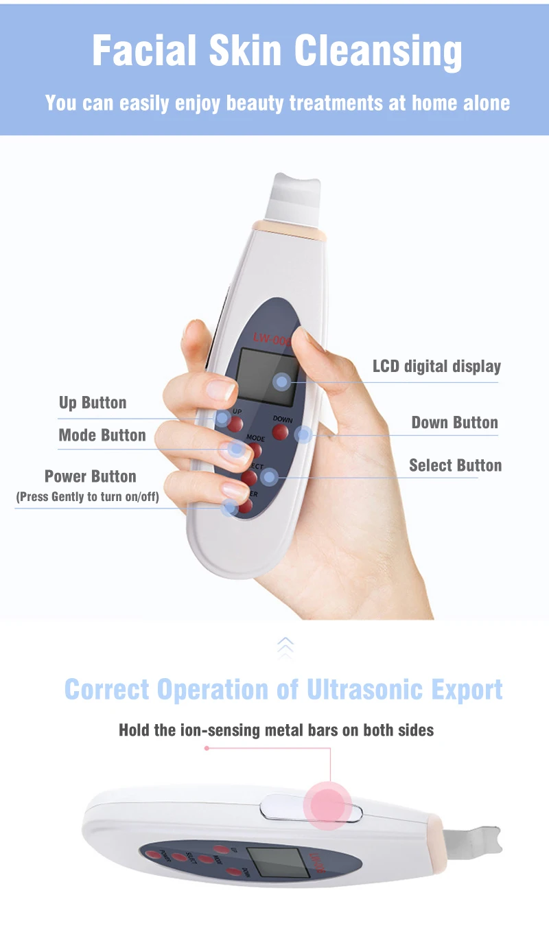 Ultrasonic Skin Scrubber Facial Pore Cleaner Deep Face Cleansing Massager Remove Blackhead Sonic Peeling Clean Tone Lift LW006