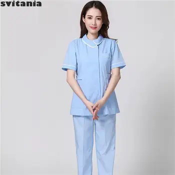 

Svitania Light Blue Short Sleeve Female Nurse Uniform Dental Eyewear Shop Work Suit