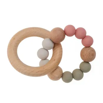 

Baby Rattles Play Gym Montessori Stroller Toys Wood Rattles Silicone Teether 63HE