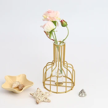 

Nordic Glass Test Tube Flower Vase Metal Hydroponic Device Art Vase Living Room Desk Decoration Art Vase Wedding Decor Ornament