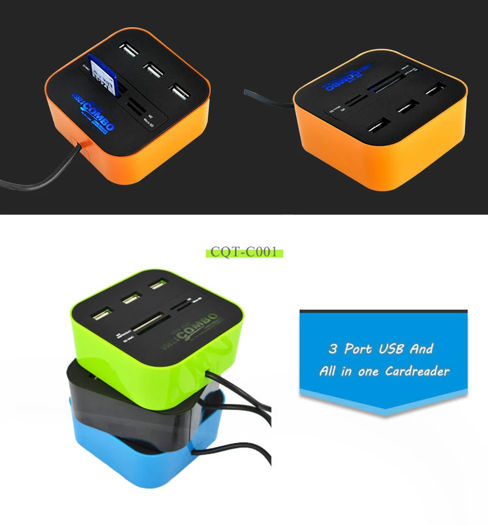 CHYI Мульти USB Combo USB 2,0 концентратор 3 порта с SD/TF кард-ридером USB Hab разветвитель адаптер для компьютера PC ноутбук аксессуары