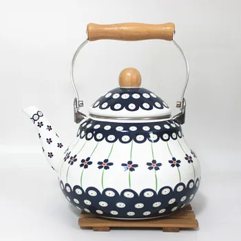 

1.5L blue lovers flower thickening flat enamel kettle kettle jug milk teapot home kitchen portable induction cooker universal