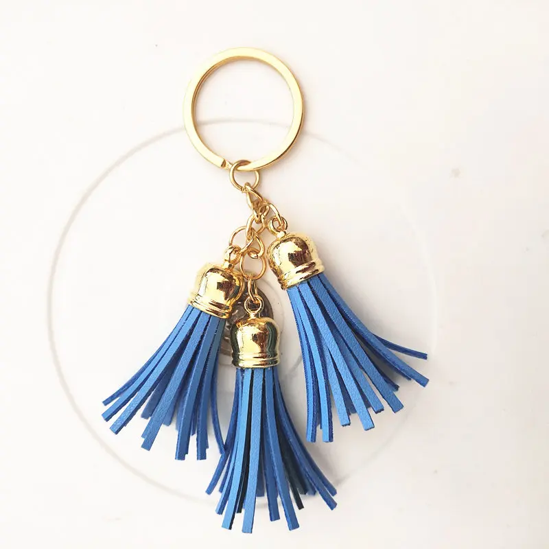 

12 pcs/lot 3 Leather Tassel Key Chain Morning Glory Key Chain Car Key Ring Women Arts Crafts Bag Charming Pendant Key Holder