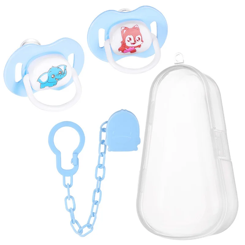Baby Pacifier Set Silicone Nipple + Chain Combination Baby Sleeping Pacifier 2 Nipple 1 Chain 1 Dustproof Pacifier Storage Box