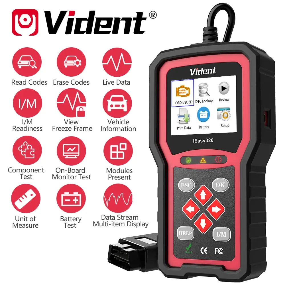 Buen trato VIDENT iEasy320 OBDII/EOBD + lector de código CAN funciona con la mayoría de los coches compatibles con OBDII y CAN de 1996 y más nuevos llKqOkXn6