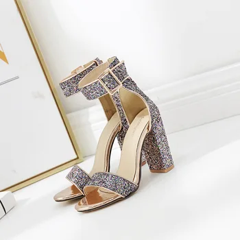 

2020 Sandals Open toe Fashion Spring Autumn Solid Square High Heels Women's shoes Cover Heel Sandals Shoes