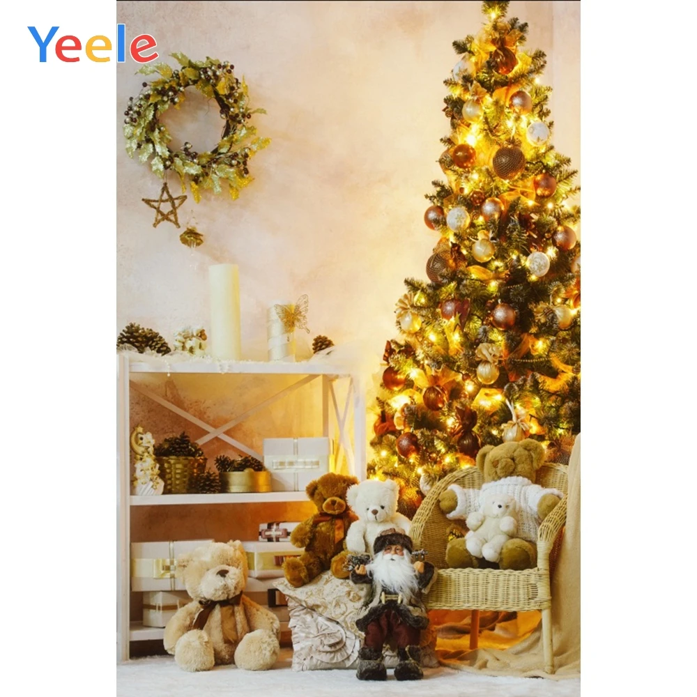 

Christmas Tree Bear Doll Wreath Wooden Floor Home Decor Backdrop Photography Custom Photographic Background For Photo Studio
