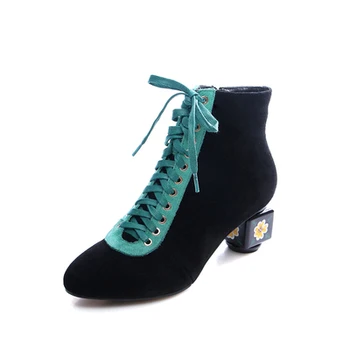 

2020 autumn and winter new women's shoes frosted cowhide lace-up straps shaped mid-heel fashion women's boots