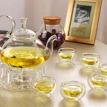 7 шт./компл. высокое качество термостойкого стекла чайник 1 шт.+ 6 шт. с двойным слоем стекла чайная чашка JO 1048