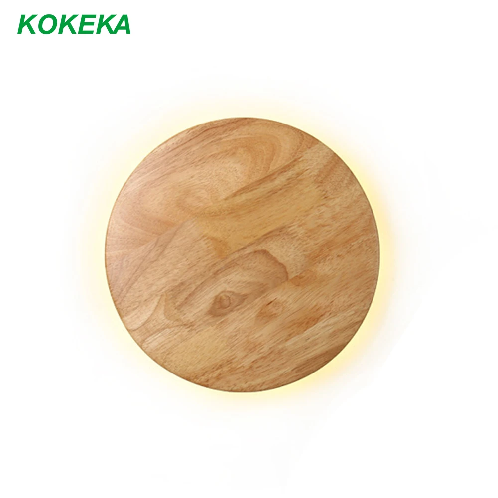 

Wall Lamp with Round 12W Led Patch Light Source and Wooden Simple Japan Style Great for Bedroom Hallway Living Room Decoration