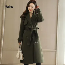 Шерстяное Пальто Для Женщин Длинный Шерсть Куртка Осень-зима Модное Толстый Теплый Шерстяная Куртки для Девочек Регулируемый Пояса С вободные Женская Верхняя Одежда