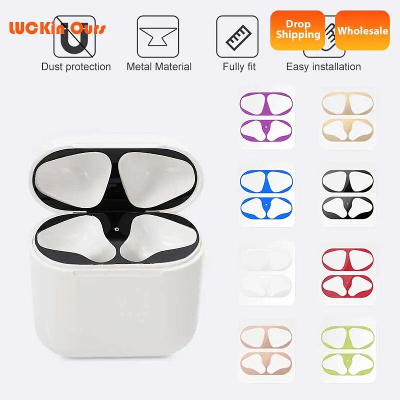 Metal Dust Guard Sticker for Airpods 2 Skin Protective Apple AirPods 1 Earphone Charging Box Case Cover Shell | Электроника
