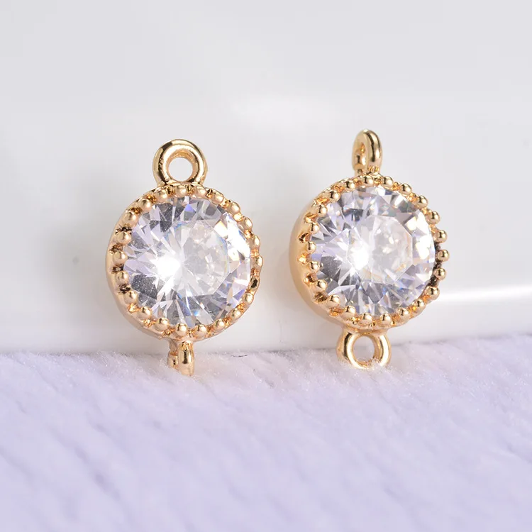 

(338) 6PCS 11.5x7MM 24K Gold Color Plated Brass with Zircon Round 2 Holes Connector High Quality DIY Jewelry Making Findings