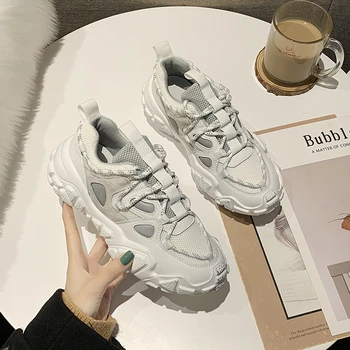 

Women 4cm Platform Training Sneakers Gym Outdoor Female Mixed Colors Lace Up Trainers Ladies Running Girls Unning Shoes