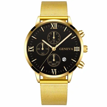 

Three eyes Geneva men's watches Europe and the United States hot alloy mesh calendar watches luxury brand quartz watch