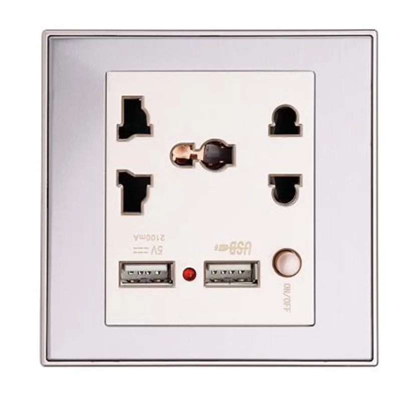 

10A Dual USB Wall Socket Panel AC 110-265V Outlet Power Charger Switch USB Socket Gold/Silver