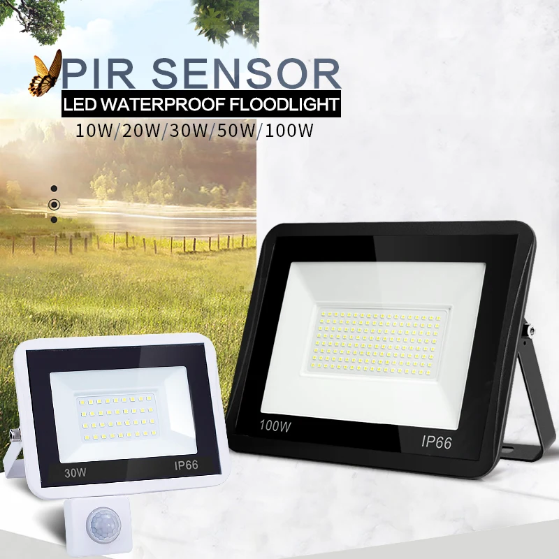 LED Floodlight Outdoor-Lamp Motion-Sensor Waterproof IP66 100W 220V 50W White 20W Black