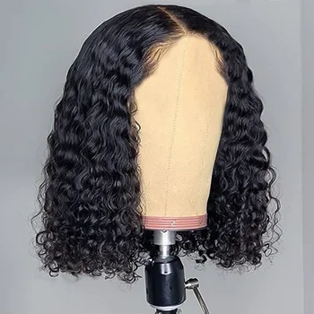 

Aircabin Deep Wave 16 Inch T Part Lace Bob Wigs Glueless Brazilian Remy Human Hair Natural Color 13x4 Lace Front Wigs For Women