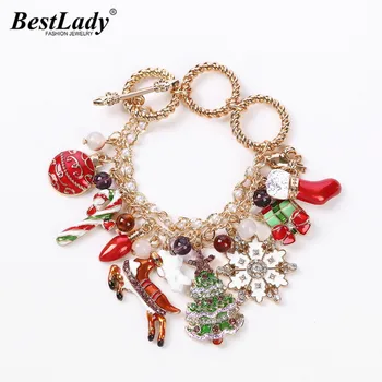 

Best Lady Christmas Charm Bracelets for Women Trendy Colorful Bling Snowflake Link Bracelets Jewelry Party Gifts Show Wholesale