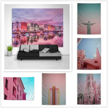 

Landscape Pink Tapestry Art Wall Hanging Sofa Table Bed Cover Home Decor Dorm Gift