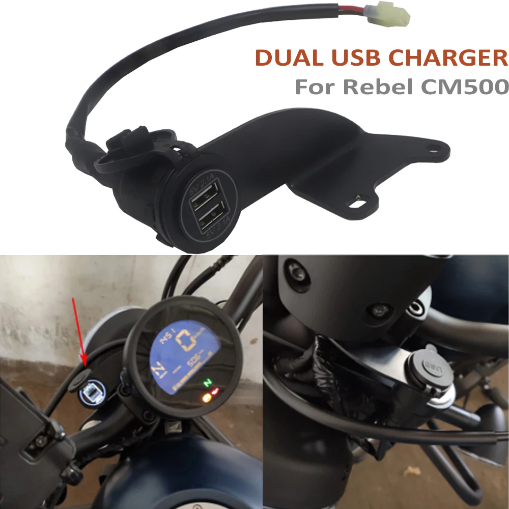 

Мотоцикл двойное зарядное устройство USB светильник для прикуривателя Зарядное устройство для телефона для Honda Rebel CM500 см 500 двойной порт USB со светодиодной светильник кой