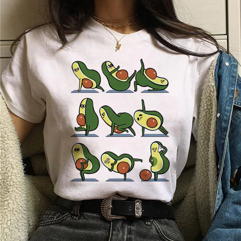 

Fashion Avocado Vegan T-Shirt Women Graphic Harajuku Kawaii Plant Cartoon Tops Clothes 90s O-Neck Tee Ladies Female White Shirts