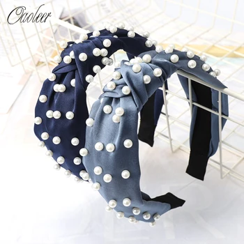 

Oaoleer Solid Color Knot Pearl Headbands for Women Simple Fabric Girls Hairband Women Hair Accessories Wide Side Hair Band