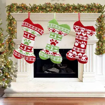 

Christmas Fish Bone Pattern Socks Jacquard Paw Hanging Xmas Kids Gift Stocking For Window Fireplace Holiday Party Decorations