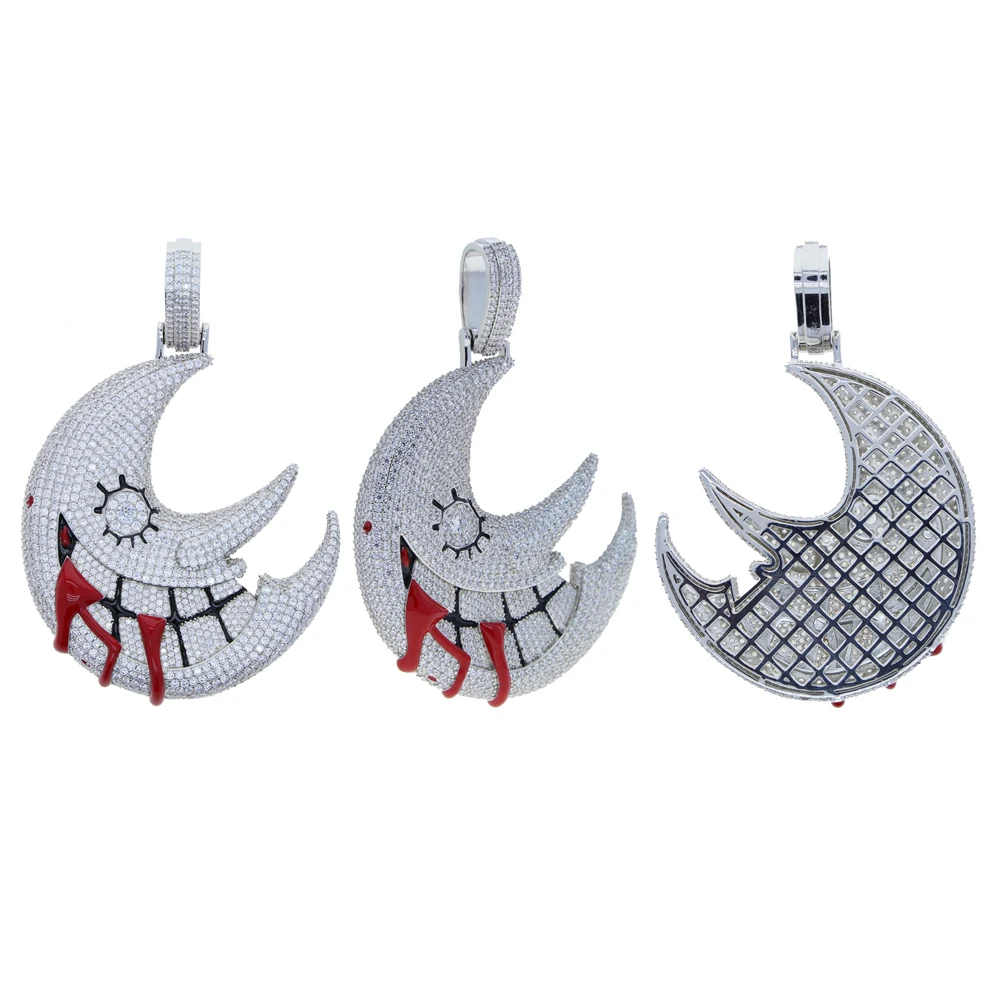 Men's Moon Shaped Mouth Face Pendant Iced Out Bling 5A CZ